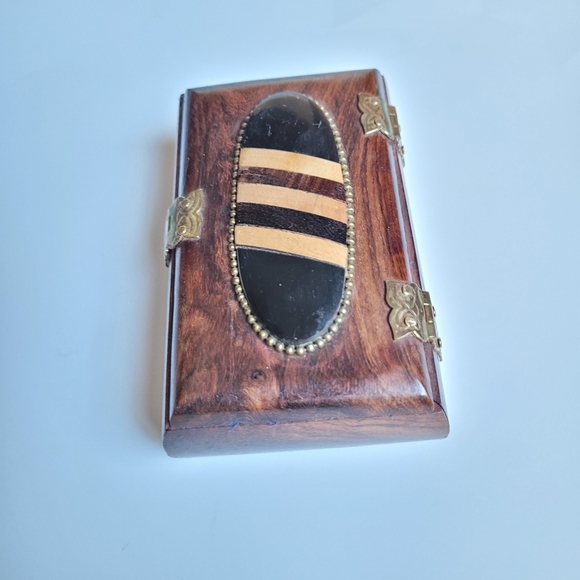Vintage Men's Wood Inlaid Jewelry & Accessory Box,  Velvet Lined - Picture 5 of 6